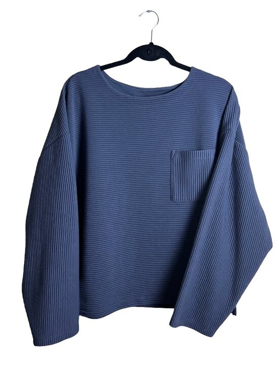 a new day Tops - A New Day Ribbed Pullover Top Blue Grey Minimalist Large Casual